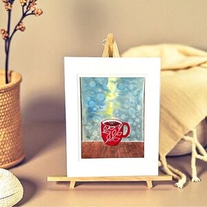 Hand-Made New Watercolor Art Cozy Cup of Coffee